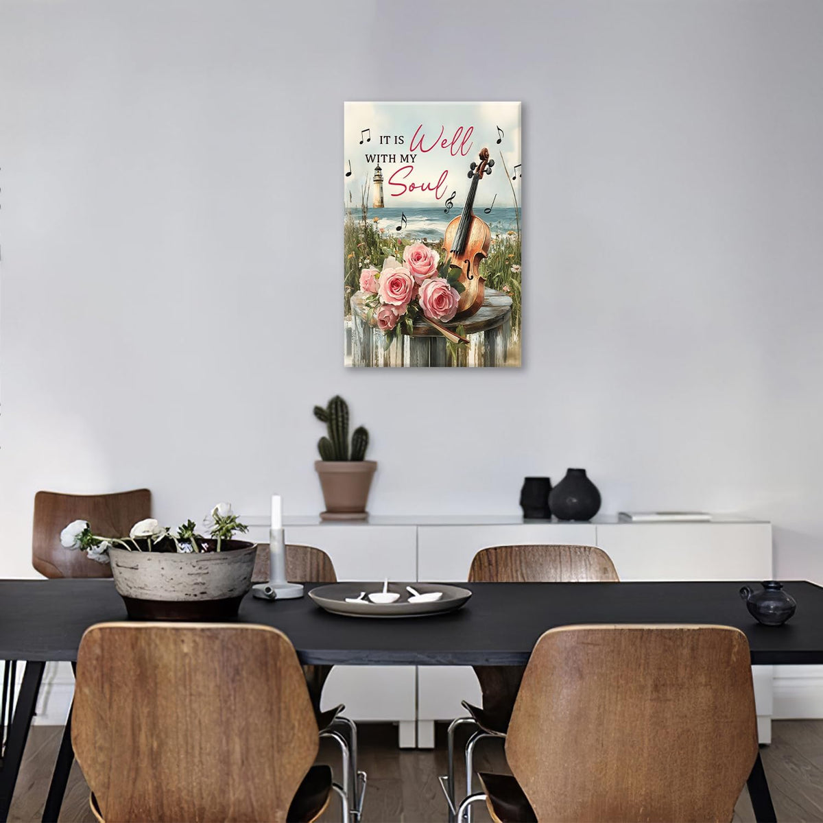 Violin Pictures Wall Art, Music Rustic Country Inspirational Bathroom Wall Decor, Coastal lighthouse Framed Painting Rose Aesthetics Canvas Artwork for Bedroom Living Room Decorations 24"L x 16"W