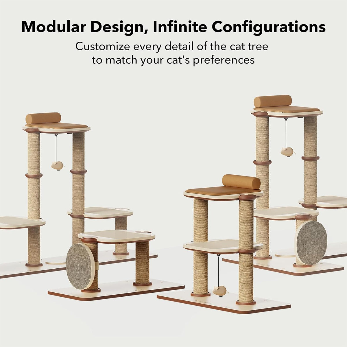 PETLIBRO Infinity Cat Tree Tower for Indoor Cats, Modular Design with Cat Bed, Toy, Felt Pads, Sisal Scratching Posts, 2-Second Setup, Sturdy Multi-Level Activity Center Cat Condo for Any Room