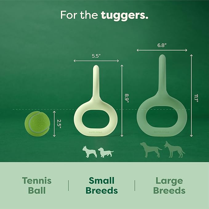 Earth Rated Tug of War Toy for Dogs and Puppies, Interactive Dog Pull Toys, Ergonomic Grip, Natural Rubber, Small, Green