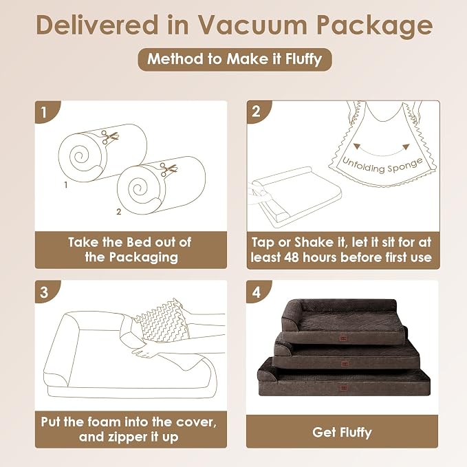 EHEYCIGA XXL Dog Bed Memory Foam, Orthopedic Giant Dog Bed Jumbo with Washable Removable Cover, Waterproof Pet Sofa Couch with Nonskid Bottom, 48x35x7.5, Brown | Washable Removable Cover, Waterproof Flat Pet Sofa Couch with Nonskid Bottom, 48x35x7.5