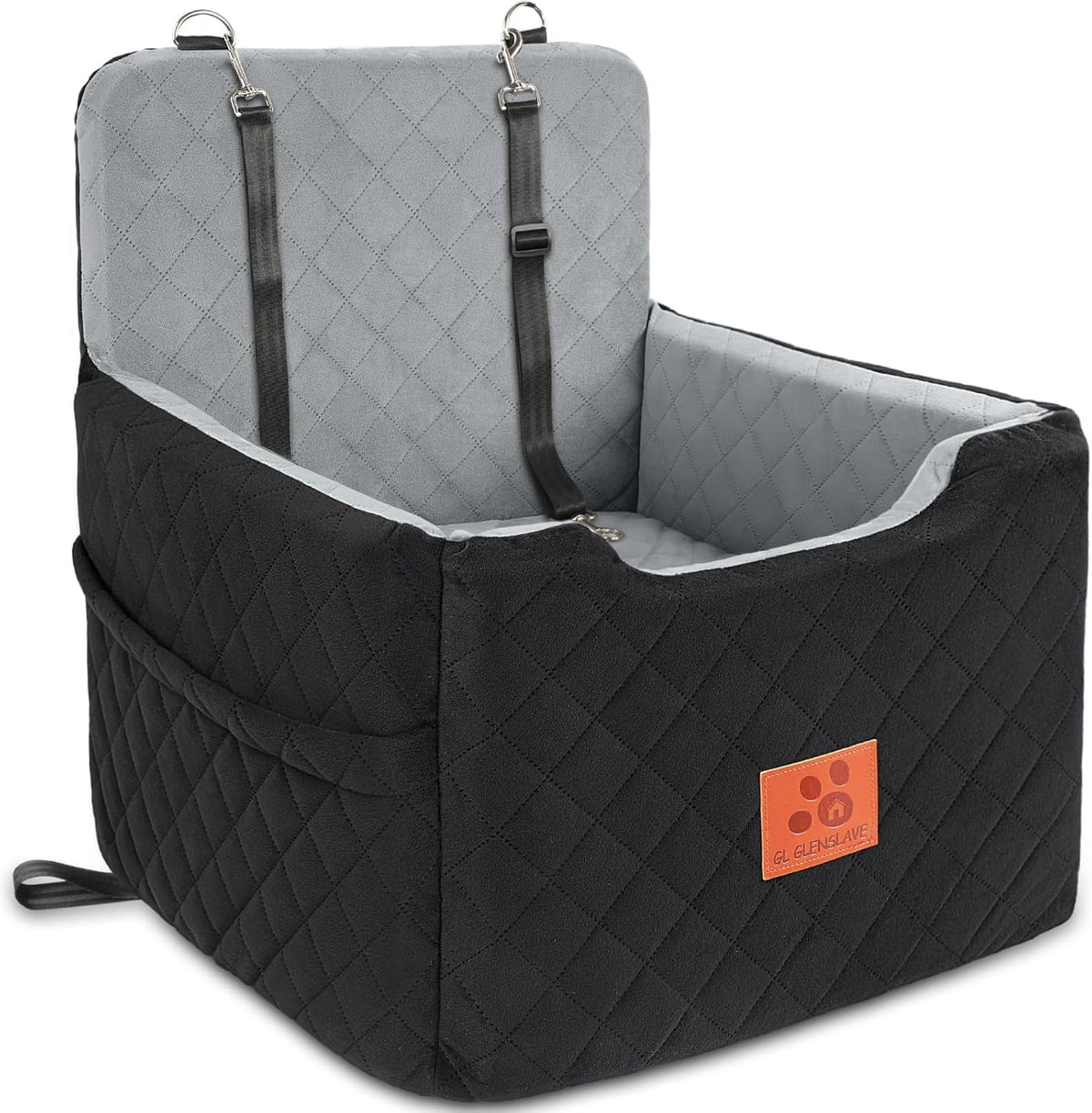 Dog Car Seat for Small/Medium Dogs Under 35lbs,Memory Foam Dog Booster Seats,Detachable and Washable Traval Pet Car Seat, Dogs Bed with 2 Safety Belts(Balck/Grey)