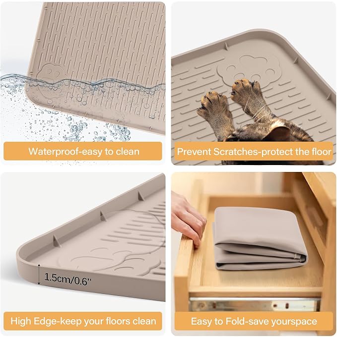 50" x35" Pee Pad Holder for Dog Puppy Pad Holder Khaki | Large Silicone Pee Tray for Dog Training Floor Protection Raised Edge Dog Potty Tray, No Pee Pads(