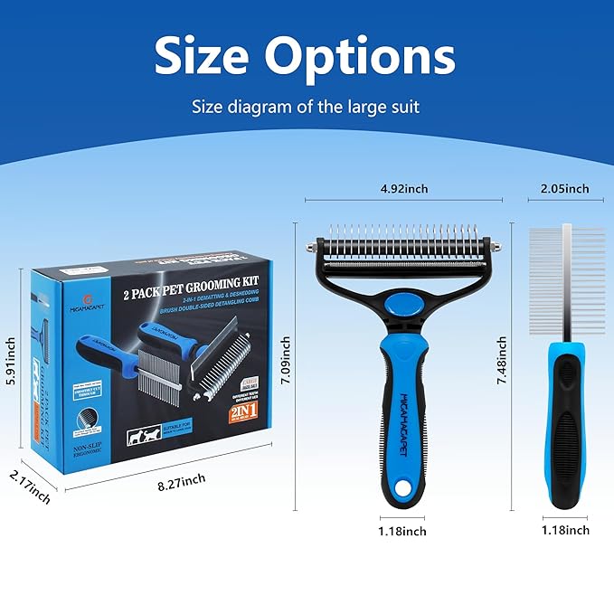 Pet Grooming Set with Shedding Brush and Dematting Comb，Brush for Long-haired Dogs，Dog Shedding Brush，Stainless steel teeth remove tangled hair，Pet Grooming Tools-Large