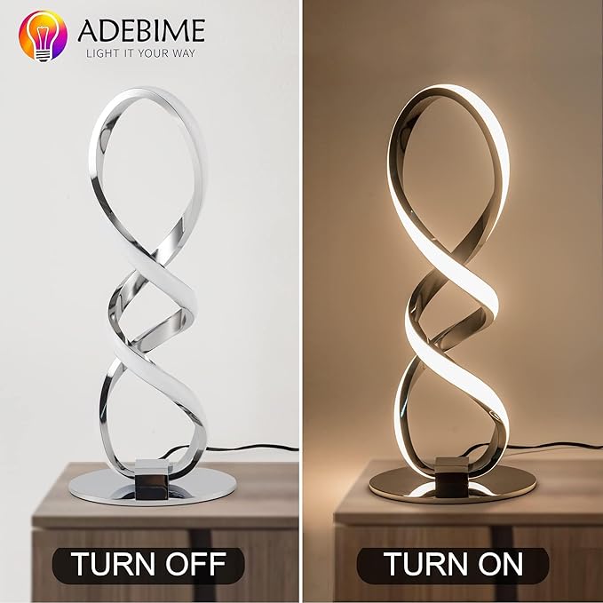 LED Spiral Bedside Table Lamp, Stepless Dimmable 12W 3000K Warm White, Modern