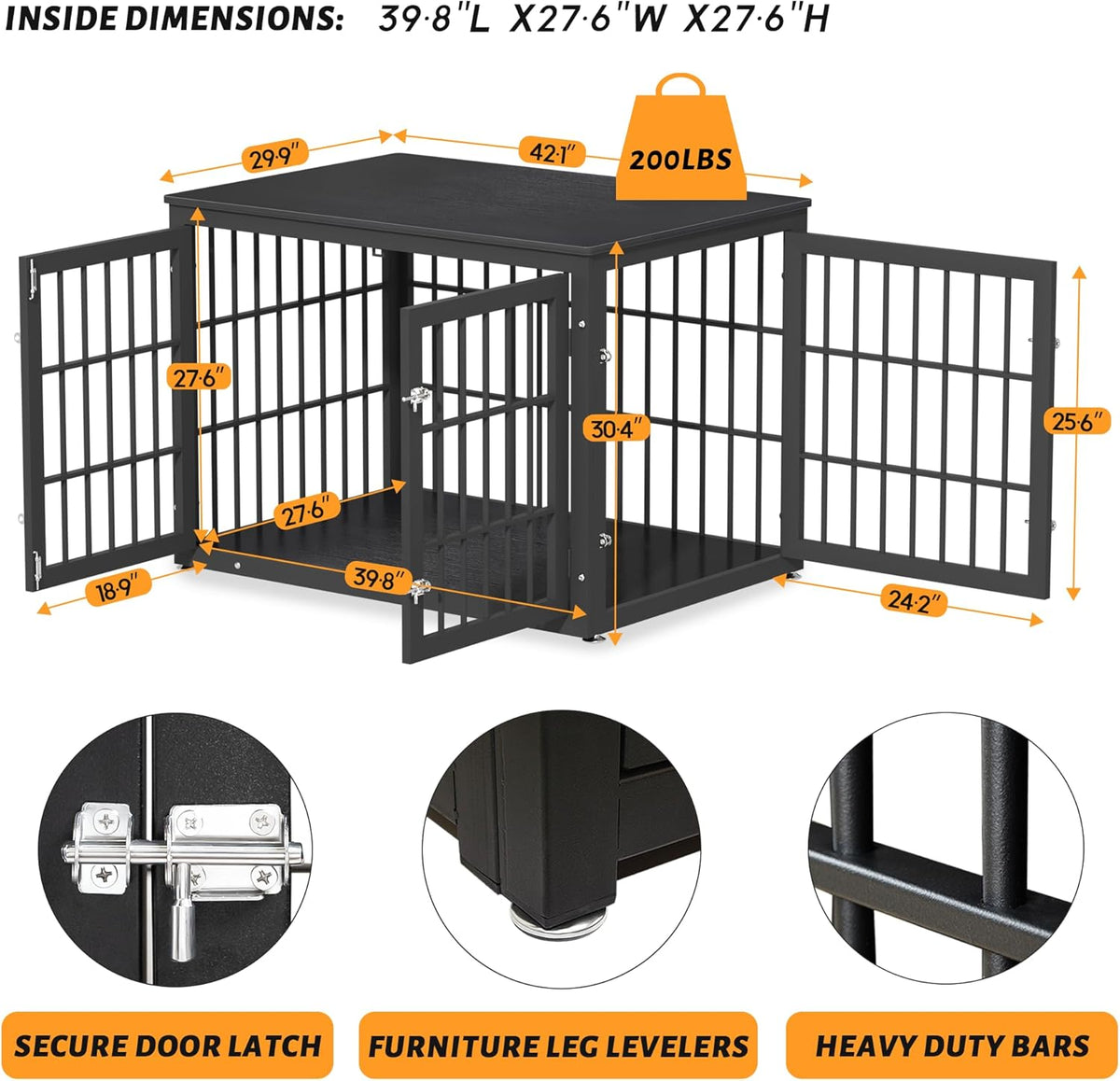 42 Inch Heavy Duty Dog Crate Furniture for Large and Medium Dogs, Decorative Pet House End Table, Wooden Cage Kennel Furniture Indoor, Black