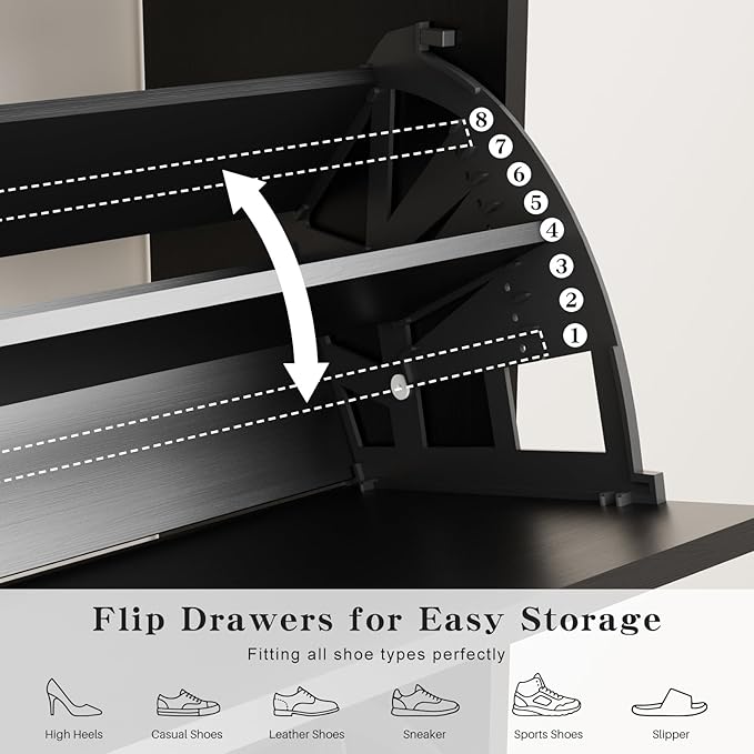 Shoe Storage Cabinet with 2 Flip Drawers & Adjustable Shelves, Freestanding