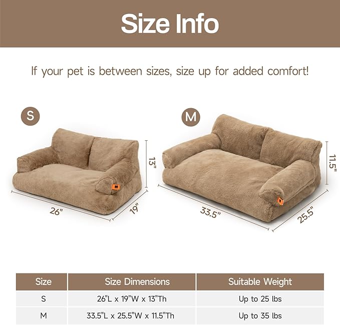 MEWOOFUN Cat Bed for Indoor Cats, Washable Dog Beds for Small Medium Dogs & Cats, Fluffy Cat Couch with Non-Slip Bottom, 26×19×13 Inch (Camel, 33.5" L x 25.6" W x 11.5" Th)