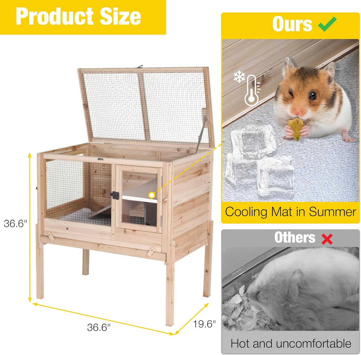 Aivituvin Wooden Guinea Pig Cages Indoor with Removable Stand, Anti Chewing Rabbit Hutch with Ramp and Wire Mesh, 2 Story Small Animals House Habitat with Pull Out Tray (Light Natural Wood)