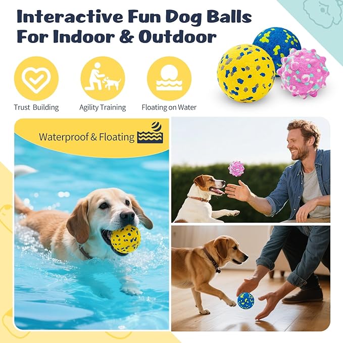 HIPPIH Dog Balls Interactive Tennis Balls for Dogs, Dog Toys for Aggressive Chewers, Tough Puppy Chew Toys for Teething, 3" Fetch Ball Water Toy for Small/Medium Breed, High Bouncy & Floating, 3 Pack