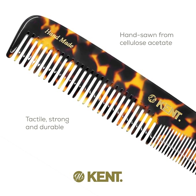 Kent 9T Fine Tooth and Wide Tooth Comb Detangler Hair Combs - Large Handmade and Saw-Cut Dressing Combs - Wet Hair Comb for Women, Durable Grooming Comb for Men, Made in England (Yellow Tokyo)