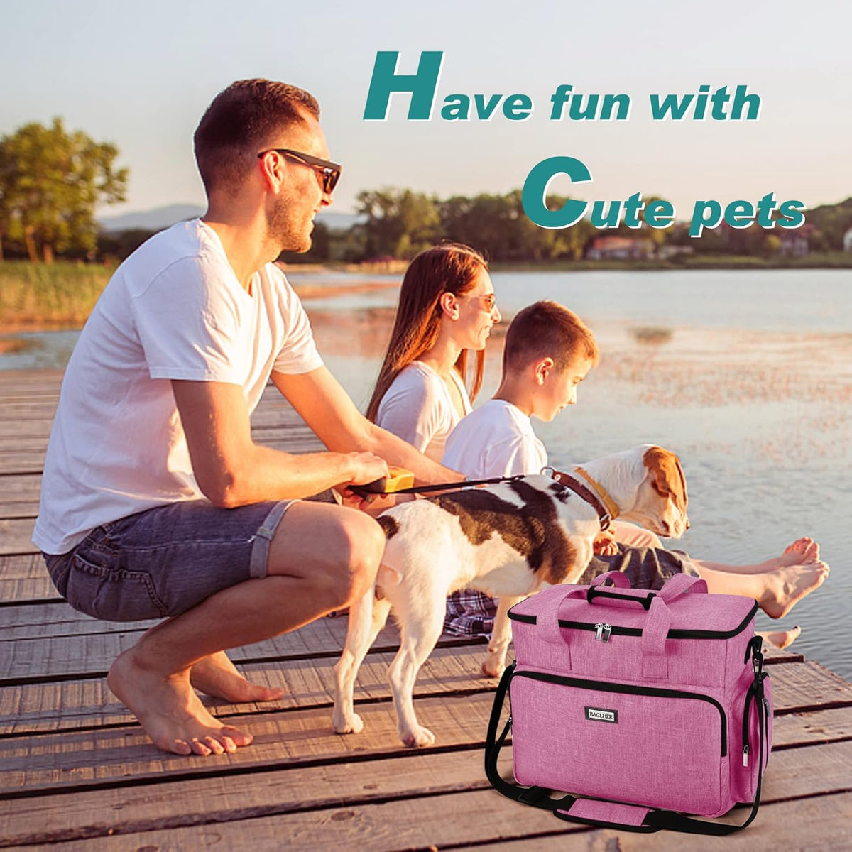 BAGLHER Dog Travel Bag, Pet Travel Bag (ALL Pet Travel Supplies), With 2 Pet Food Containers and 2 Collapsible Silicone Bowls; Essential Kits for Pet Travel Pink