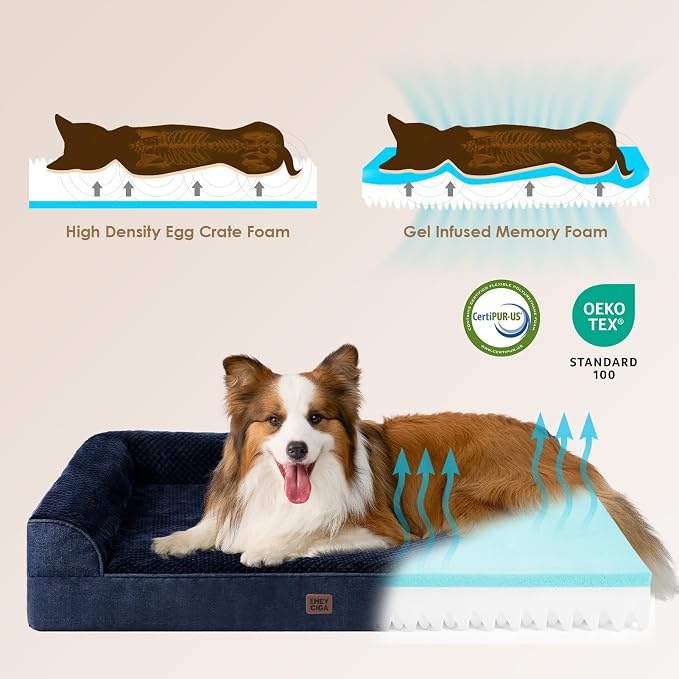 EHEYCIGA XXL Dog Bed Memory Foam, Orthopedic Giant Dog Bed Jumbo with Washable Removable Cover, Waterproof Pet Sofa Couch with Nonskid Bottom, 48x35x7.5, Navy Blue | Washable Removable Cover, Waterproof Flat Pet Sofa Couch with Nonskid Bottom, 48x35x7.5