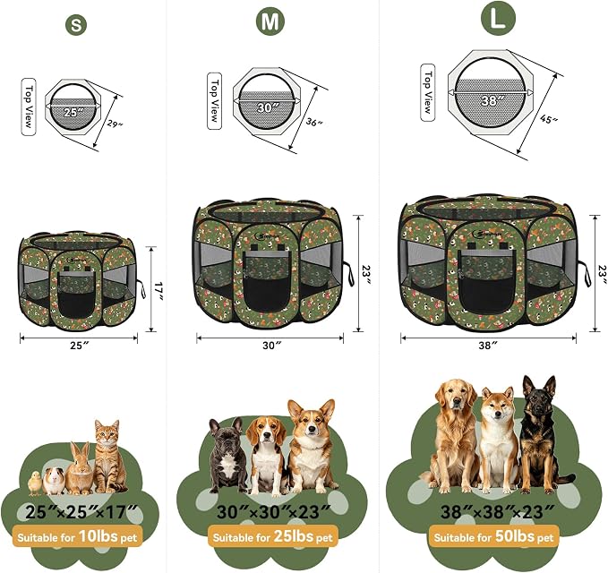 Siedihit Dog Cat Playpen, Puppy Pet Playpen Indoor for Small Dog | Crate Tent Cage Outdoor, Portable Pop Up Dogs Enclosure Kennel with Carrying Case for Dogs/Cats/Rabbits (Cottagecore, Small)
