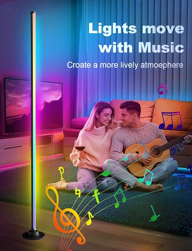 Floor Lamp with RGB,Smart LED Corner Lamp with16-Million Colors / 234-Dynamic Lighting / 8-Music Sync/Timer Setting/App&Remote Control,Ideal for Living Room, Bedroom, Gaming Room-Black