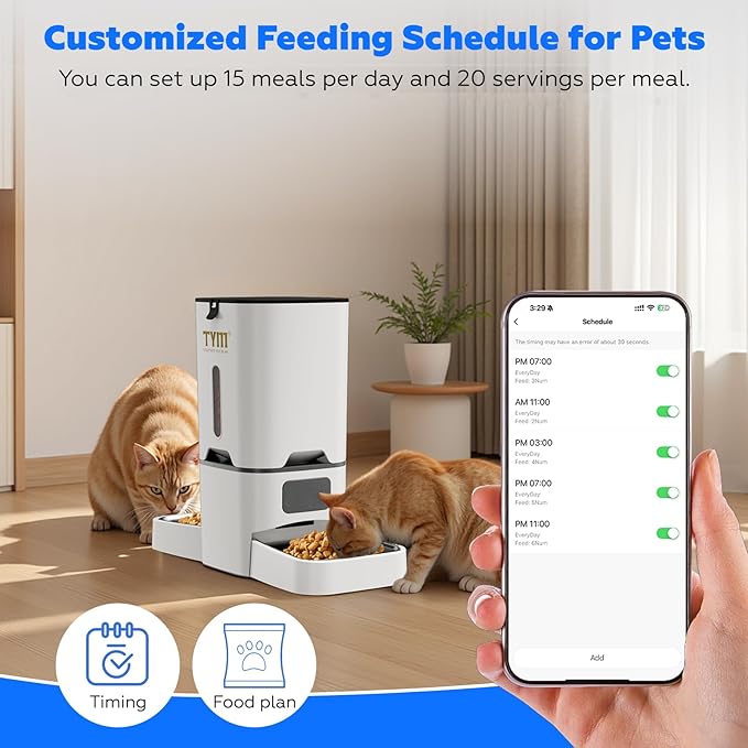 TYM Dual Automatic Cat Feeder for 2 Cats, 7L WiFi Cat Food Dispenser