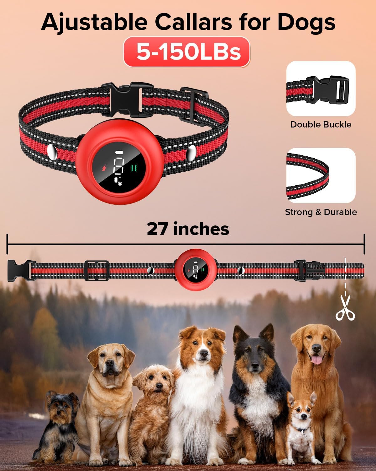 XDX 2-in-1 Dog Shock Collar & Bark Collar – 3300FT Dog Training Collar with Remote, Automatic Anti-Barking, 5 Adjustable Sensitivity Levels, IP67 Waterproof E-Collar for Small Medium Large Dogs