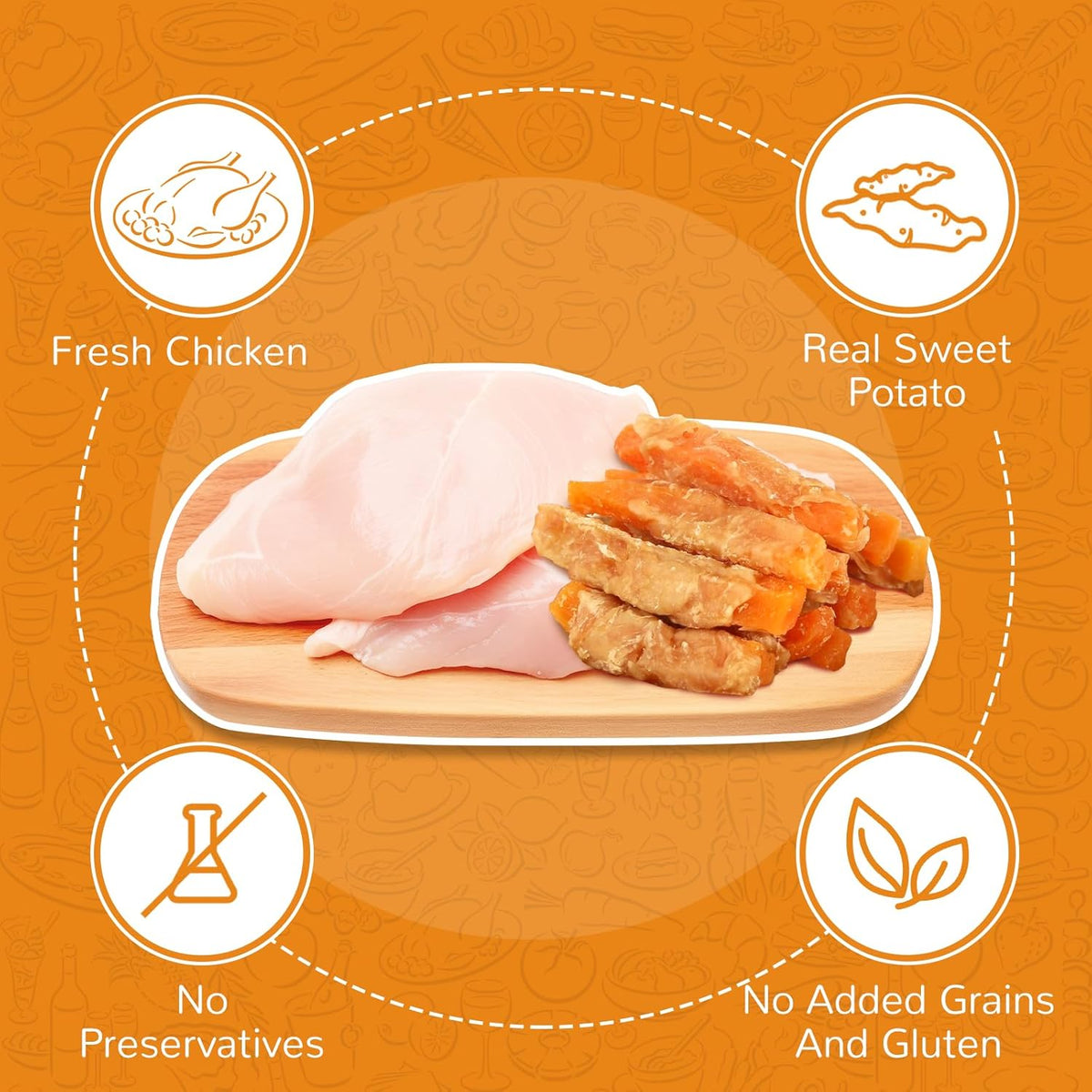 PAWUP Dog Treats Chicken Jerky Wrapped Sweet Potato, Natural Ingredients w/Taurine, Grain Free Dog Treats, 12.5 oz