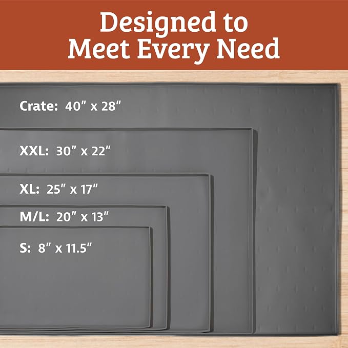 Leash Boss Dog Food Mat - Waterproof Cat & Dog Bowl Mat for Food and Water, Silicone Pet Feeding Mats for Floors, Non-Slip Placemat with High Edges, Puppy Essentials (Small: 18"x11", Beige)
