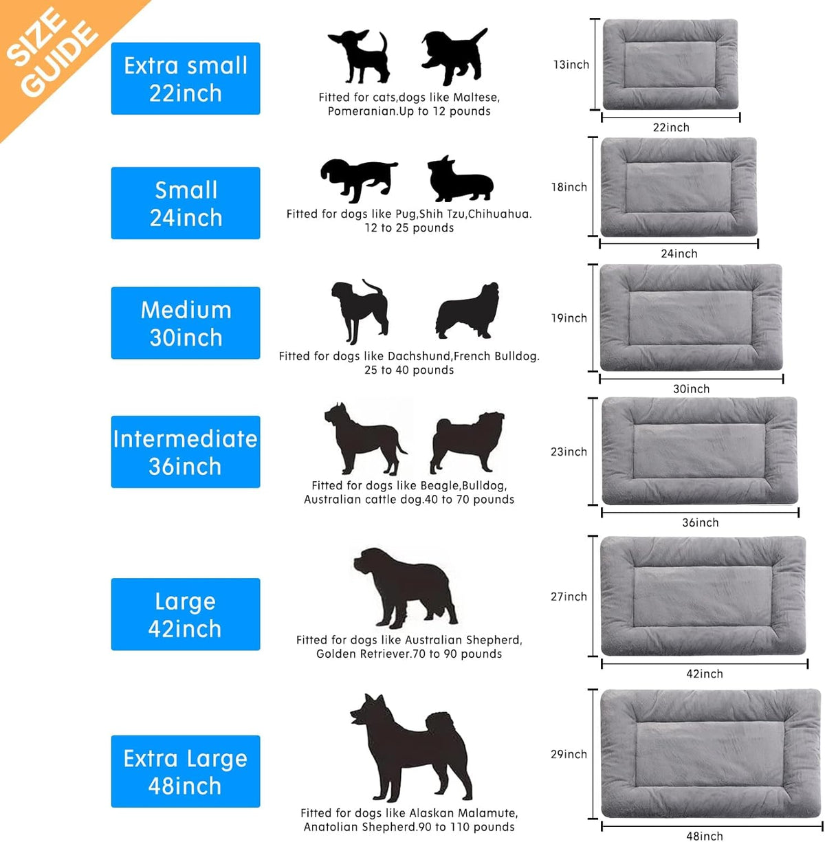 Dog Beds Crate Pad for Medium/Large Dogs Fit Metal,Ultra Soft, Washable & Anti-Slip Kennel Pad for Dogs Cozy Sleeping Mat,Gray 36inch