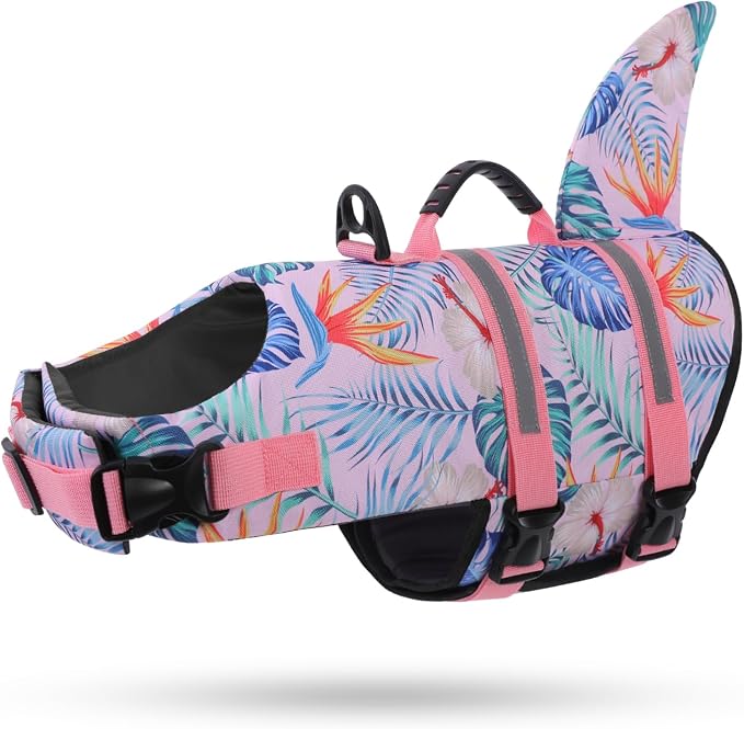 Shark Dog Life Vest for Swimming, Pet Life Vests for Boating, High Buoyant DogLife Jacket, Ripstop High Flotation Swimsui for Small, Medium, Large Dogs (HawaiiPink,M)