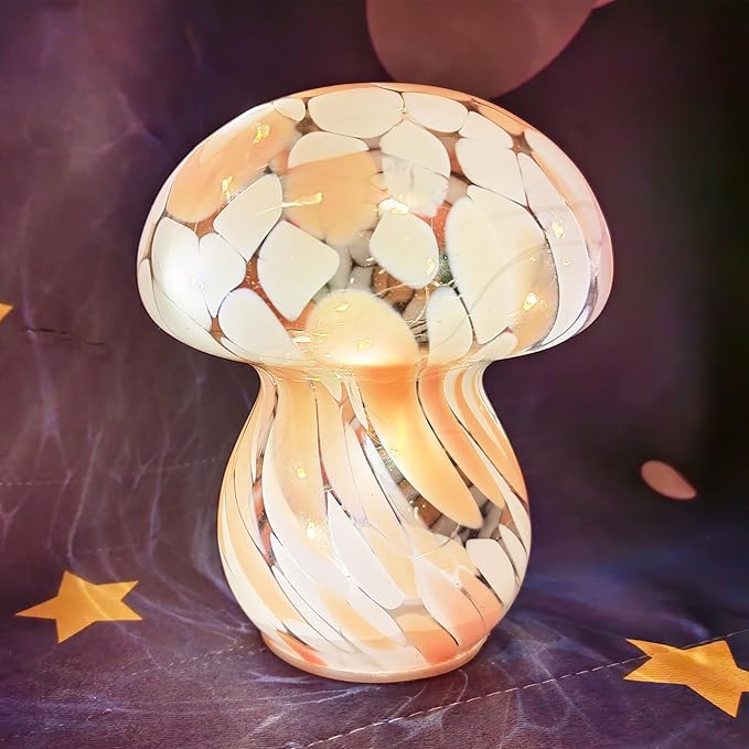 Mushroom Table Lamps Night Lights Cute Glass Nightstand Bedside Desk Lamps for Bedroom Living Study(Bulb Included) - Red