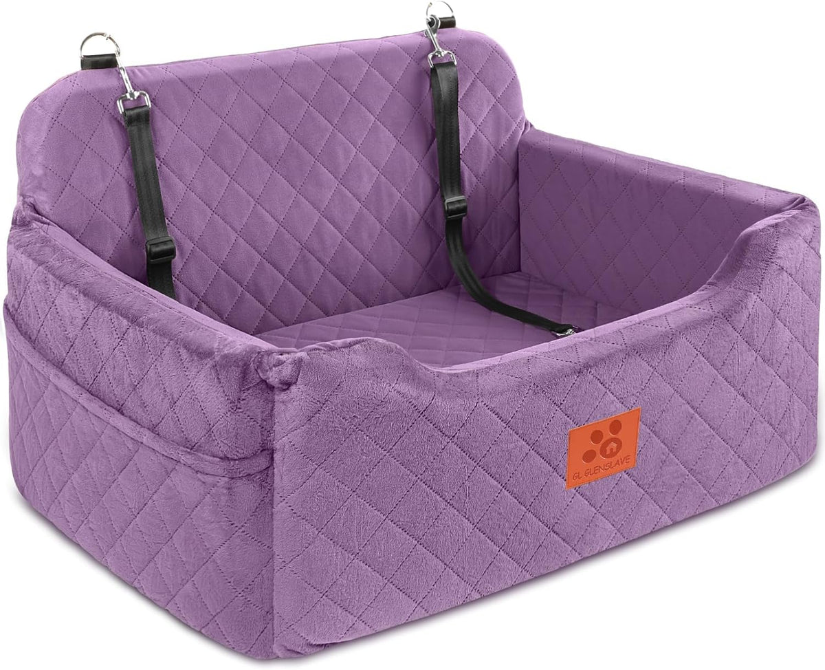 Dog Car Seat for Medium/Large Dogs, Dog Booster Seat for Pet Under 50lbs or 2 Small, Detachable and Washable Pet Car Seat,Multi-Functional Pet Travel Bed for Backseat(Purple)
