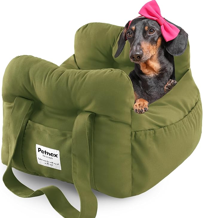 Dog Car Seat for Small Dogs, Portable Puppy Car Seat of Easy Installation, Fashionable Pet Carrier Bag with Large Pockets, Machine Washable Dog Booster Seat (Army Green)