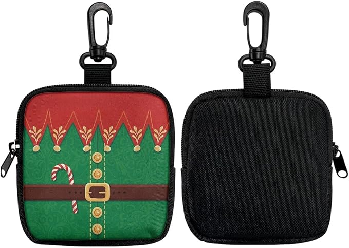 KEIAHUAN Christmas Treat Pouch for Dog Training Portable Pet Training Treat Bag with Metal Clasp & Carabiner, Pet Feed Snack Reward Pocket, Dog Poop Bag Holder, Small Coin Purse, Ugly Xmas Elf
