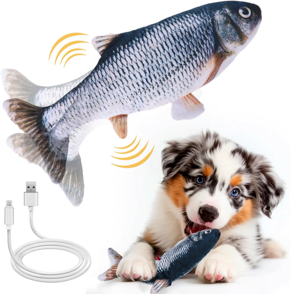 Interactive Dog Toys - Upgrade Flopping Fish Dog Toy to Keep Them Busy, Touch Activated Moving Dog Toys for Small / Medium / Large Puppy Enrichment, Rechargeable Pet Toys Plush, Squeaky Dog Toys