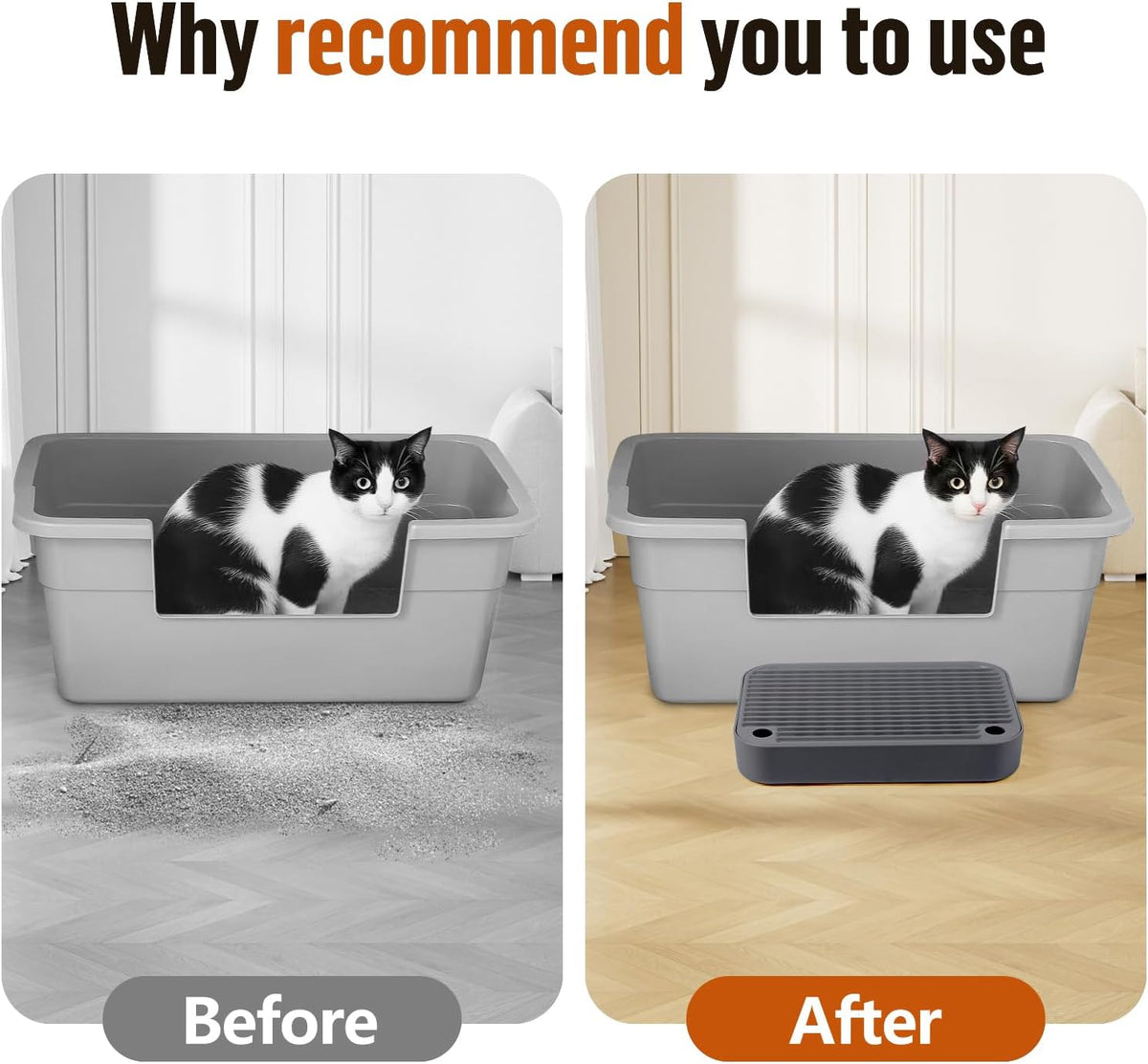 Cat Litter Box Ramp Mat with Filter Function, Cat Step Pedal Stool for Self-Cleaning Litter Box, Easy to Clean, Ideal for Kitten & Elderly Cats (Dark Grey)