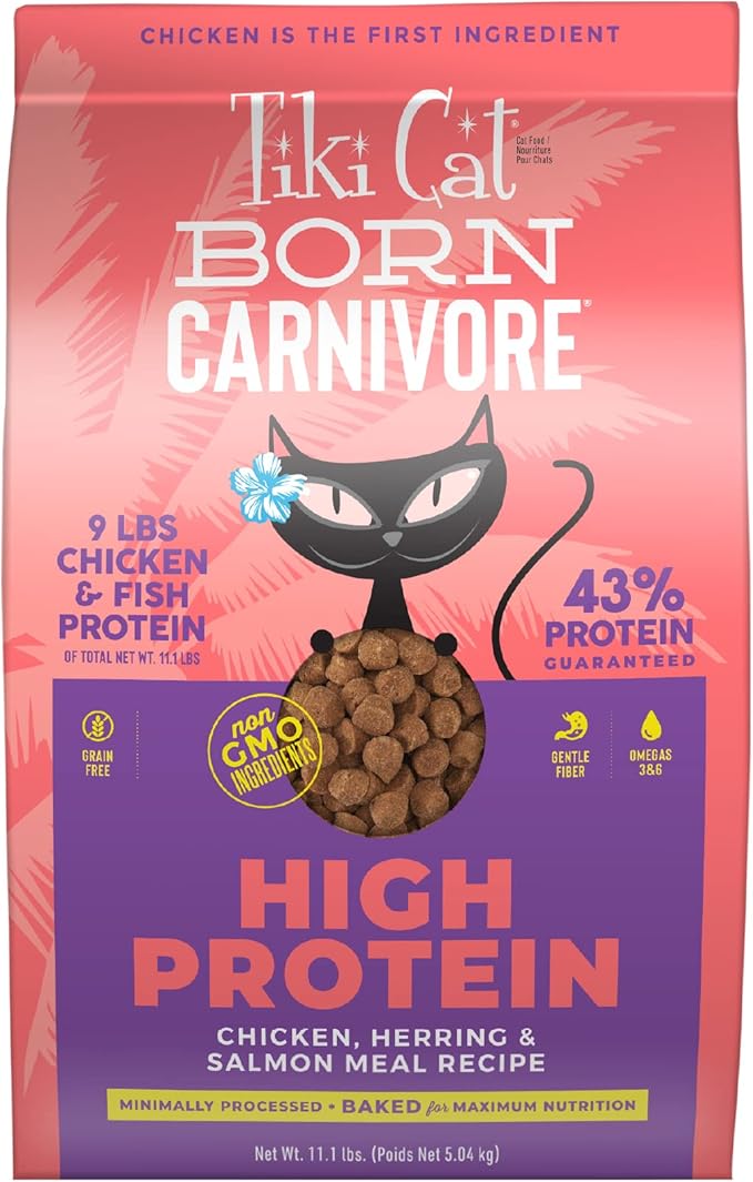 Tiki Cat Born Carnivore High Protein Dry Cat Food, Chicken, Herring & Salmon Meal, 11.1 lbs. Bag