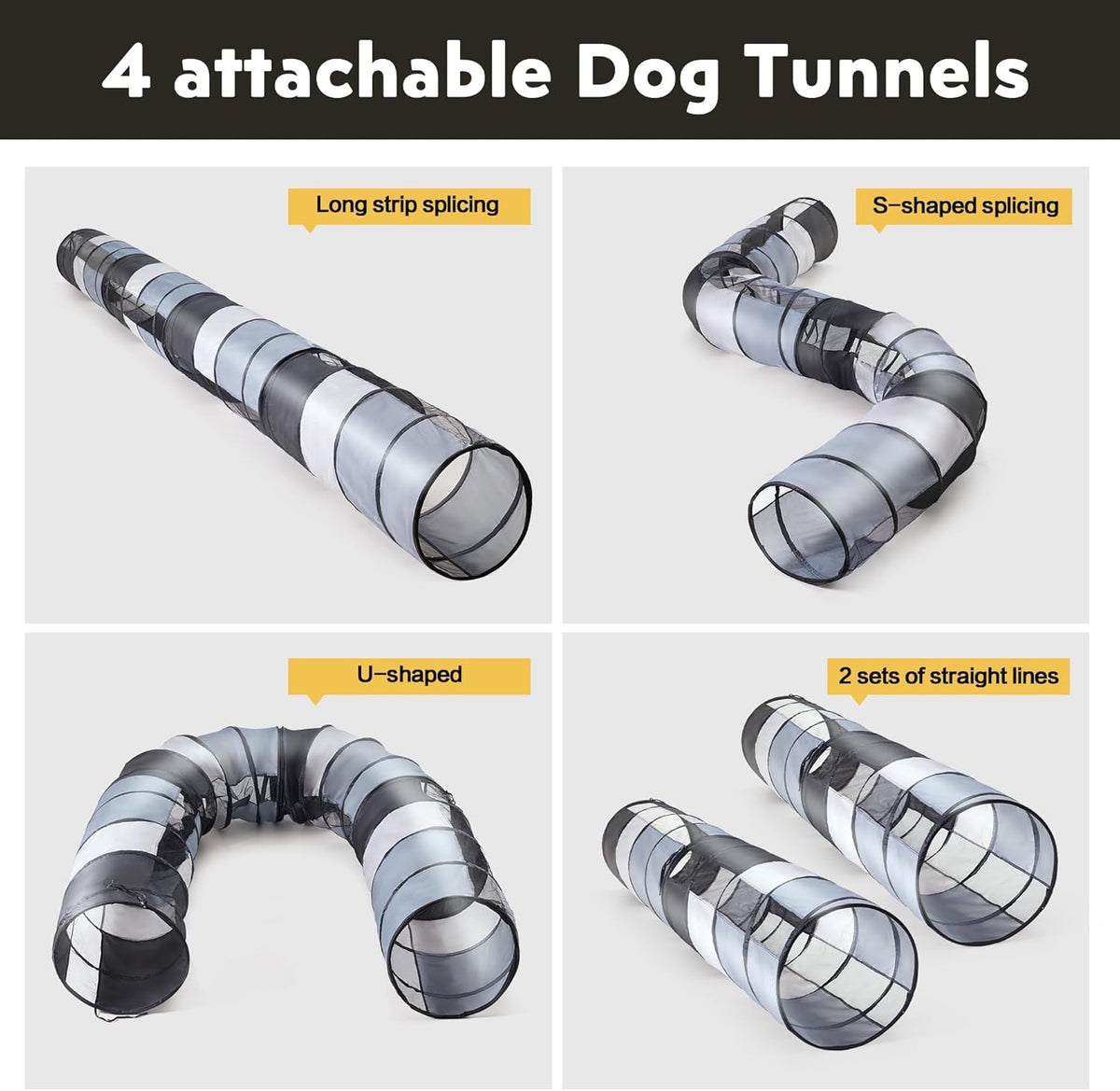 Dog Agility Training Equipment,Course Backyard Set Training Equipment for Dogs Pet Outdoor Game with Grey and Black Tunnel, Agility Hurdle, Poles, Jump Ring, Pause Box, Toy Balls and Storage Bag