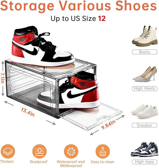 12 Pack Gray Transparent Shoe Storage Organizer, Stackable Shoe Boxes