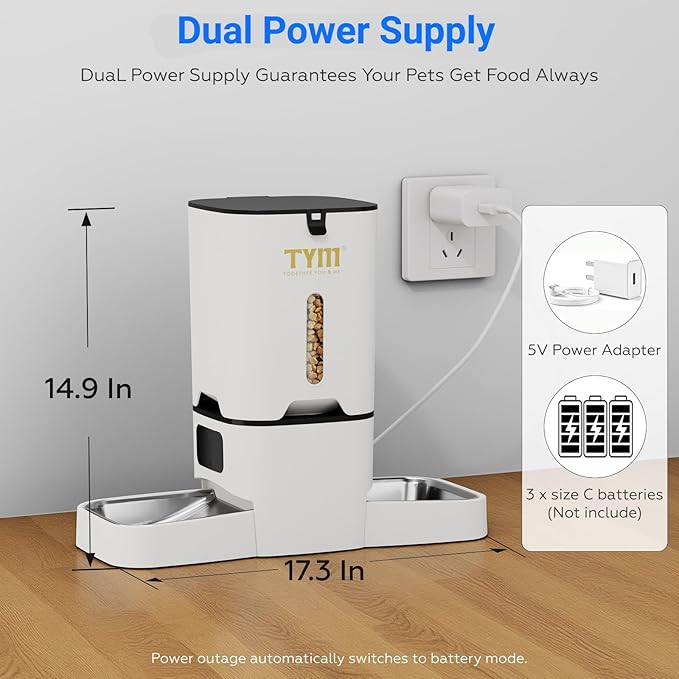 TYM Dual Automatic Cat Feeder for 2 Cats, 7L WiFi Cat Food Dispenser