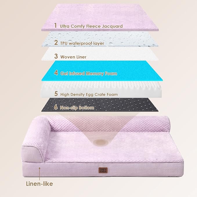EHEYCIGA Memory Foam Dog Bed for Crate, L Plus Orthopedic Dog Bed, Lilac | Washable Removable Cover, Waterproof Flat Pet Sofa Couch with Nonskid Bottom, 41x27x6.5