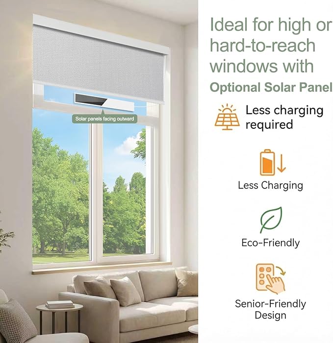 Motorized Blinds with Remote Window Roller Shade Wireless Rechargeable Motor