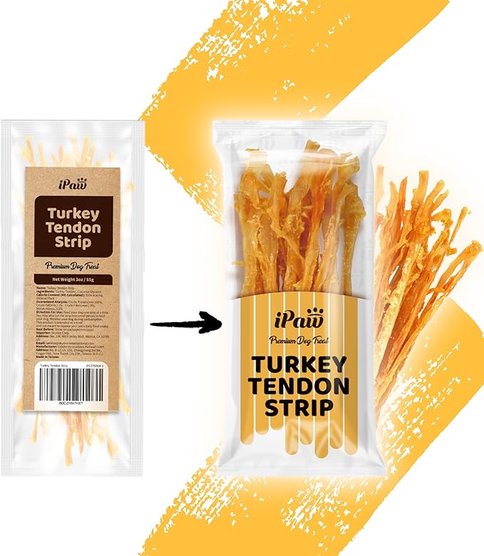 iPaw Turkey Tendon for Dogs 10 Packs/Box Bulk Pack, Ingredient Sourced from USA, Hypoallergenic, All Natural Human Grade Puppy Chew, Dog Treats for Signature Series, Rawhide Alternative