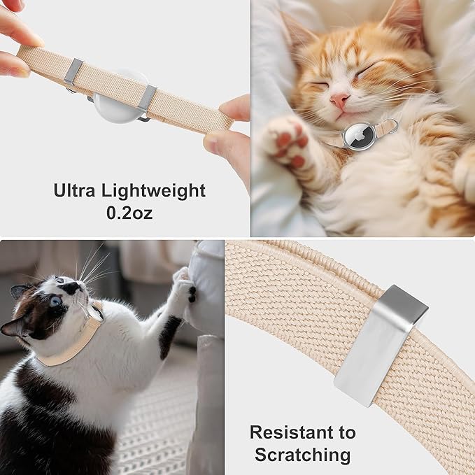 AirTag Cat Collar,Ultra Elastic Cat Tracker Collar with Apple Air Tag Holder, [Lightweight][Scratch Resistant] Stepless Adjustable GPS Pet Collar for Cats Kittens (Brown)