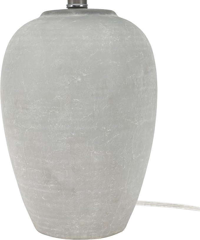 Nourison Home 23" Vintage Grey (White Washed) Ceramic Pot Table Lamp for Bedroom, Living Room, Dining, Office, with Grey Shade