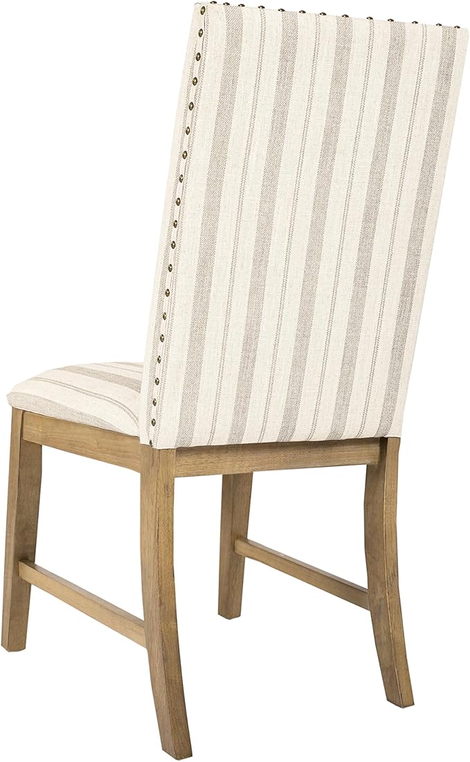 HomePop Upholstered Wood Apron Dining Chair - Taupe Stripe (Set of 2)