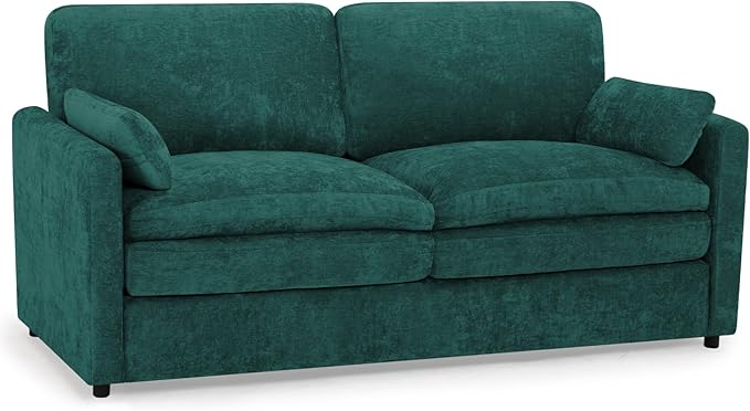 69” Chenille Loveseat Sofa w/Arm Pillows, Upholstered 2-Seater Sofa w/Comfortable Back Cushions, Modern 2 Seats Couch w/High-Density Foam for Living Room, Apartment, Office, Teal