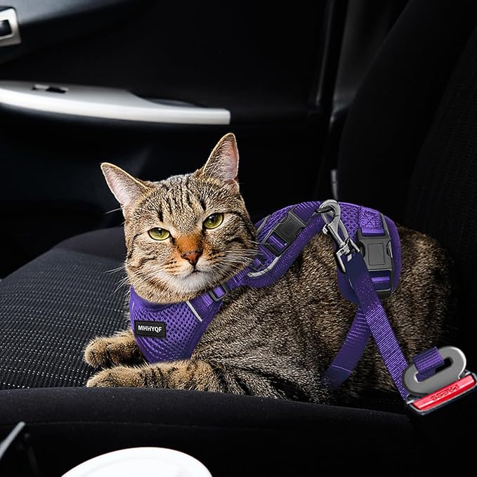 Cat Harness, Cat Harness and Leash for Walking, Escape Proof Soft Adjustable Vest Harnesses for Cats, Easy Control Breathable Reflective Strips Harness, Kitten Harness and Leash Set, Purple, S
