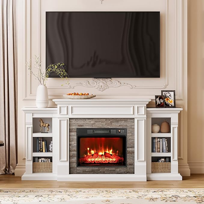 72" Electric Fireplace with Mantel, Fireplace TV Stand