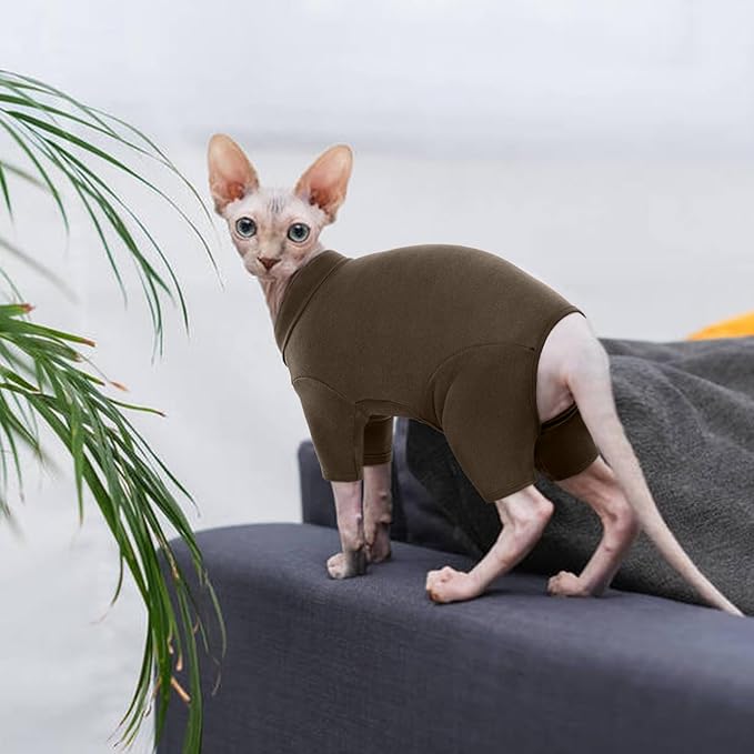 ROZKITCH Hairless Cat Sweaters, Breathable Soft Pet Jumpers for Cats Only, Coat with Four Legs, Warm Sweater T-Shirt Pajamas Jumpsuit Vest Cornish Rex Devon Rex Peterbald Coffee XL