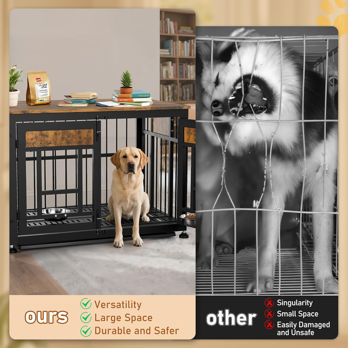48 Inch Heavy Duty Dog Crate Furniture for Large Dogs, Decorative Pet House End Table, Extra Large Wooden Cage Kennel Furniture Indoor