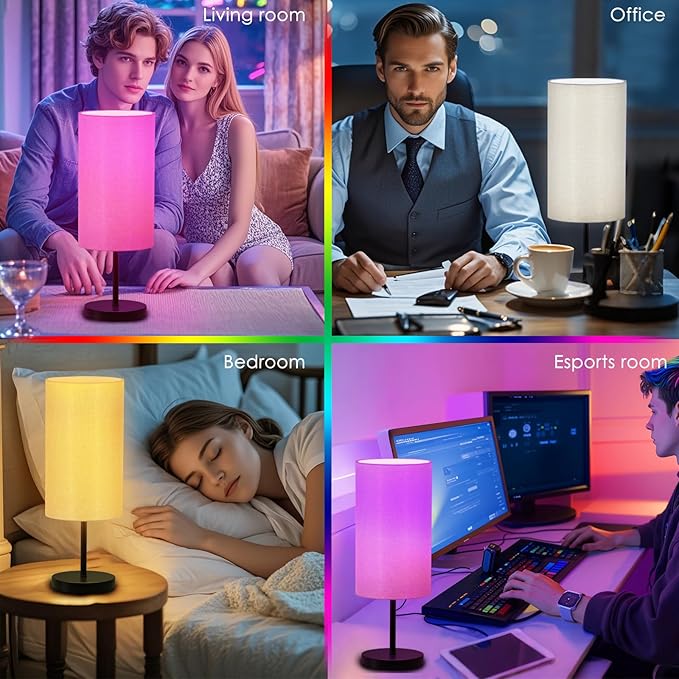 Smart Bedside Table Lamp for Bedroom, Modern Bedroom Lamps for Nightstand Decoration, 72 LED Colorful Bulb with APP Control & Music Sync & Timer, Desk Light for Home Office Living Room (Black Round)