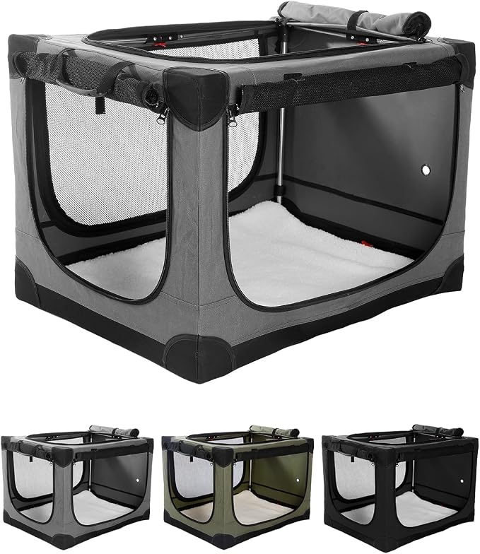 Veraste 30" Soft Collapsible Travel Dog Crate for Medium Dogs,Grey | 4-Door Foldable Travel Crate,breathable mesh, foldable with storage bag