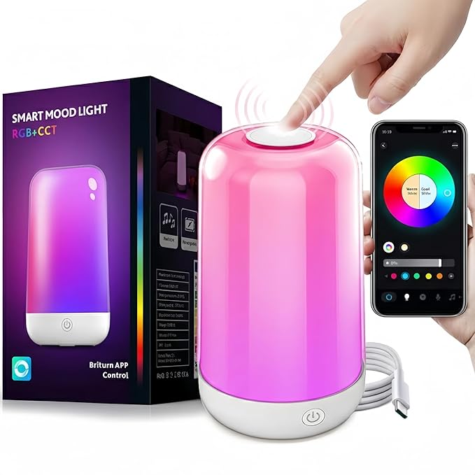 Smart Touch Bedside Table Lamp [Multi-Color & Warm Lights], 3600mA Cordless Small Table Lamp Rechargeable, 7 Colors & Fully Dimmable LED Night Lights for Bedroom Nightstand Nursery Living Room