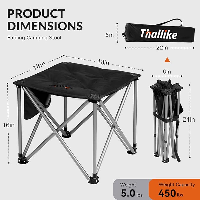 Upgraded Padded Camping Stool with Storage Bag 18 Inch Oversized Folding Foot Rest Portable Heavy Duty Camp Stool Supports 450LBS with 4 Reinforced Steel Tubes for Outdoor Hiking Fishing Lawn Travel