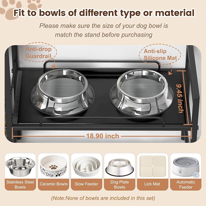 Lomivra Elevated Dog Bowls, Raised Dog Bowl Stand with Dog Toy Bin Basket Dog Food and Water Bowl Feeding Station, Lifted Dog Bowl Holder Cabinet with Pet Storage Organizer for Large Medium Small Dogs